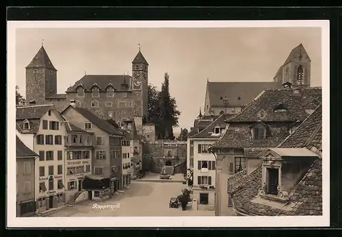 AK Rapperswil, Marktplatz mit Rstaurant Rössli, Restaurant Falkenburg & Burgblick