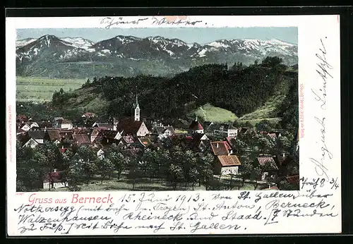 AK Berneck, Bergpanorama mit Ortsanblick