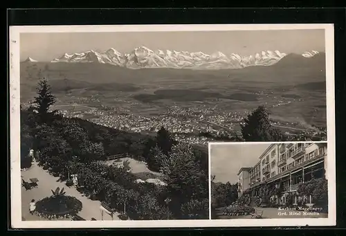 AK Biel, Gesamtansicht von Magglingen aus, Kurhaus Magglingen u. Grand Hotel Macolin in Bienne