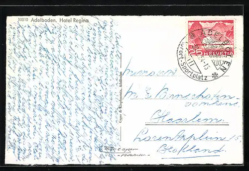 AK Adelboden, Hotel Regina mit Schnee
