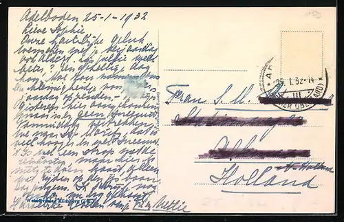 AK Adelboden, Grand Hotel mit Schlittschuhläufern