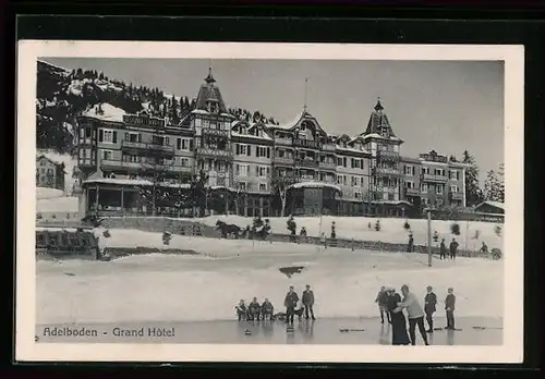 AK Adelboden, Grand Hotel mit Wintersportlern