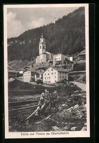 AK Tinzen im Oberhalbstein, Ortspartie mit Kirche