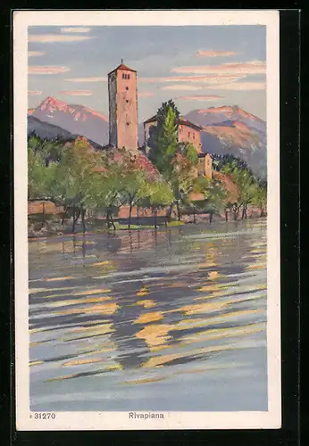 Künstler-AK Rivapiana, Ortsansicht vom Wasser aus