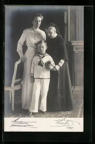 AK Grossherzogin Viktoria von Baden mit ihrem Sohn und ihrer Mutter