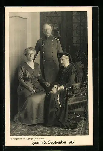 AK Grossherzog von Baden mit seiner Frau und einer Nonne, 20. Sept. 1915