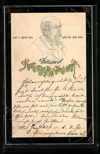 Präge-Lithographie Bismarck, Eichenlaub, Trauerkarte 1898