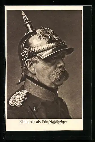 AK Bismarck als Fünfzigjähriger mit Pickelhelm