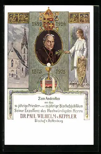 AK Rottenburg, 50 jähriges Priester- und 25 jähriges Bischofsjubiläum Dr. Paul Wilhelm v. Keppler, Portrait