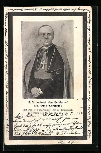 AK Erzbischof Otto Zardetti, Portrait, Trauerkarte 1902