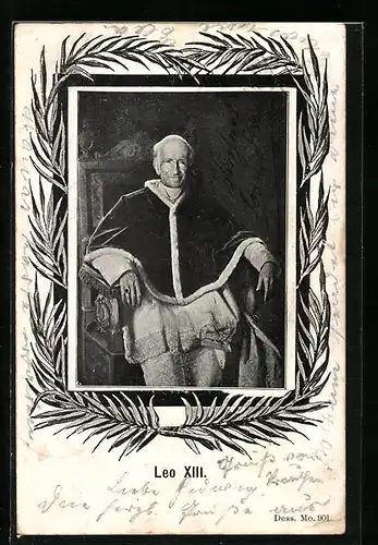 AK Papst Leo XIII., Portrait, Lorbeerkranz