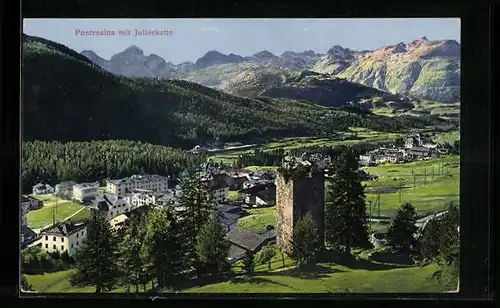 AK Pontresina, Ortsansicht mit Julierkette