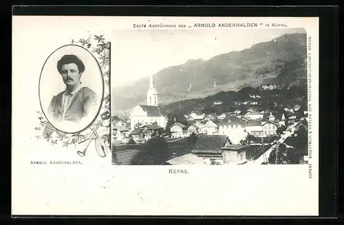 AK Kerns, Ortsansicht mit Kirche, Portrait Arnold Anderhalden