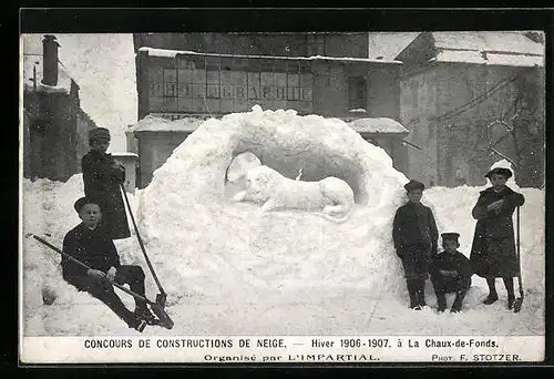 AK La Chaux-de-Fonds, Concours de Construction de Neige, Schneeplastik