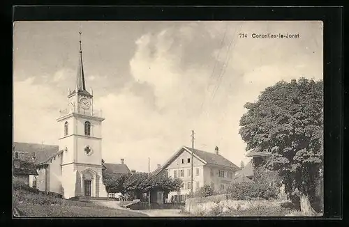 AK Corcelles-le-Jorat, Ortspartie mit Kirche