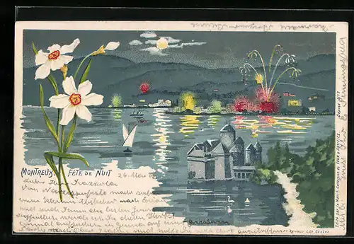 Lithographie Montreux, Fete de Nuit