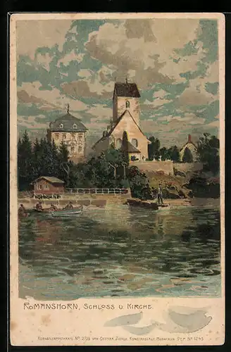 Lithographie Romanshorn, Schloss und Kirche