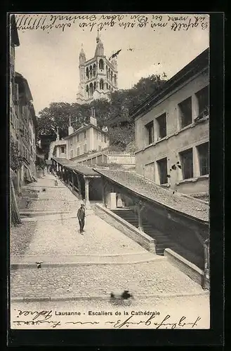 AK Lausanne, Escaliers de la Cathédrale, Aufstieg zur Kirche