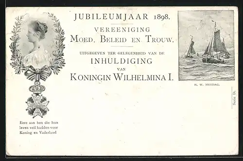 AK Jubileumjaar 1898, Königin Wilhelmina I. von den Niederlanden, Jozef Israels