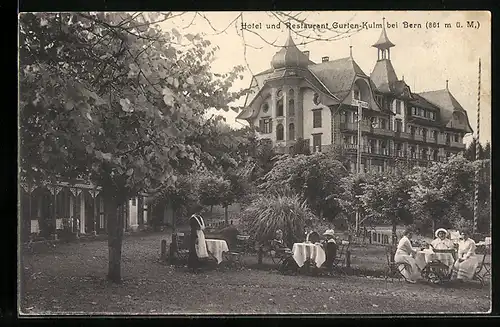 AK Bern, Hotel und Restaurant Gurten-Kulm, Gartenansicht mit Tischen und Gästen