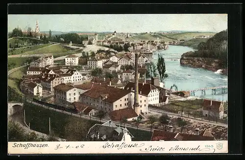AK Schaffhausen, Ortspartie aus der Vogelschau