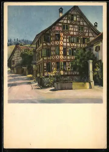 AK Ober-Stammheim, Gasthaus zum Hirschen mit Brunnen