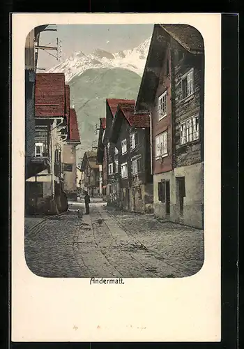 AK Andermatt, Strassenpartie mit Bergpanorama