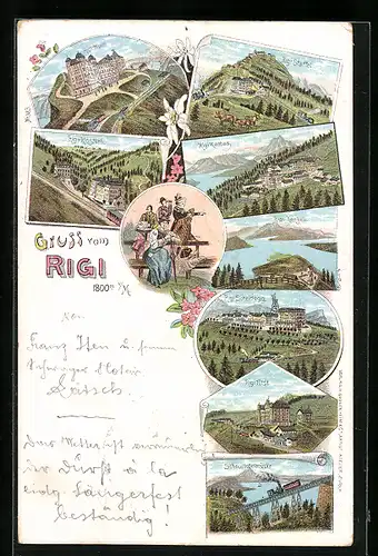 Lithographie Rigi, Kulm, Klosterle, Staffel, First, Schurtobelbrücke