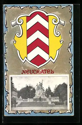 AK Neuchatel, Denkmal mit Wappen