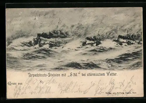 AK Torpedoboots-Division mit S26 bei stürmischem Wetter