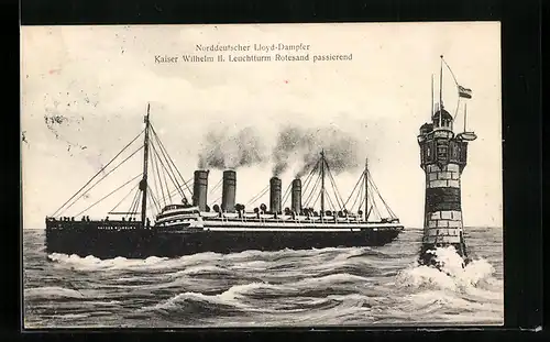 AK Passagierschiff Kaiser Wilhelm II. Leuchtturm Rotesand passierend