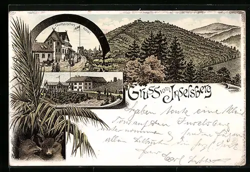 Vorläufer-Lithographie Inselsberg, 1895, Gothaisches Hotel, Preussischer Gasthof