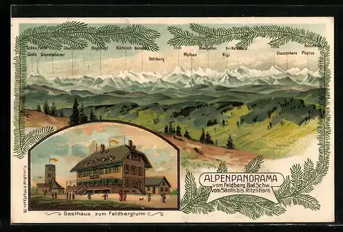 AK Feldberg / Schwarzwald, Gasthaus zum Feldbergturm, Alpenpanorama