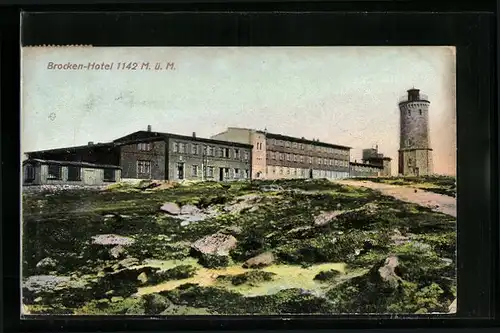 Relief-AK Brocken, Brocken-Hotel und Turm