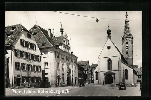 AK Rottenburg a. N., Marktplatz mit Kirche
