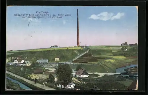 AK Freiberg /Sa., Halsbrücker Esse aus der Vogelschau