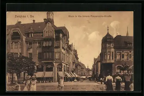 AK Zwickau i. Sa., Blick in die Innere Plauenschestrasse