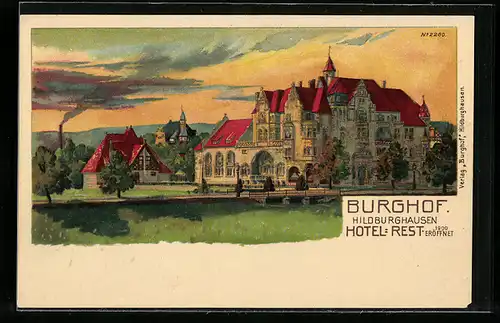 Künstler-AK Hildburghausen, Hotel-Restaurant Burghof