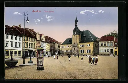 AK Apolda, Marktplatz, Litfasssäule