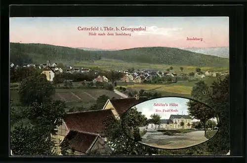 AK Catterfeld i. Thür., Hotel Schillers Höhe, Blick zum Inselsberg