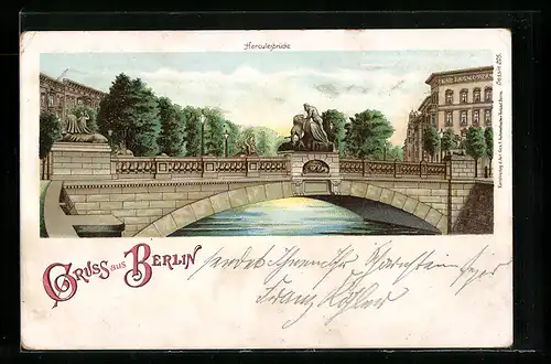 Lithographie Berlin-Tiergarten, Blick auf die Herkulesbrücke