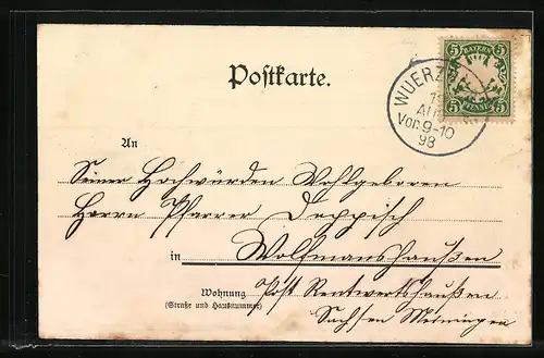 Lithographie Würzburg, Totalansicht, Käppelle