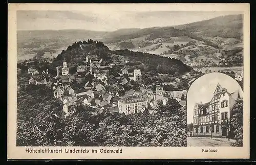 AK Lindenfels / Odenwald, Ansicht vom Kurhaus, Blick auf den Luftkurort