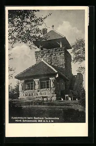 AK Loffenau, Aussichtsturm beim Gasthaus Teufelsmühle