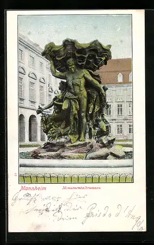 AK Mannheim, Ansicht vom Monumentalbrunnen