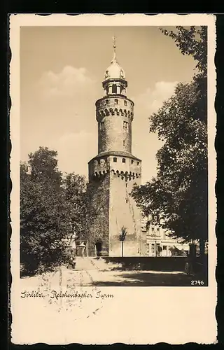 AK Görlitz, Reichenbacher Turm im Sonnenschein