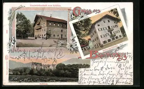 AK Brannenburg, Gasthaus zum Schloss, Nebengebäude, Schloss