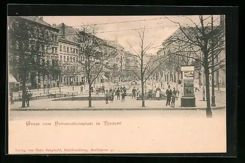 AK Rixdorf, Hohenzollernplatz mit Litfasssäule