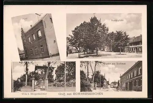 AK Rommerskirchen, Post, Villa d. Bürgermeister, Marktplatz