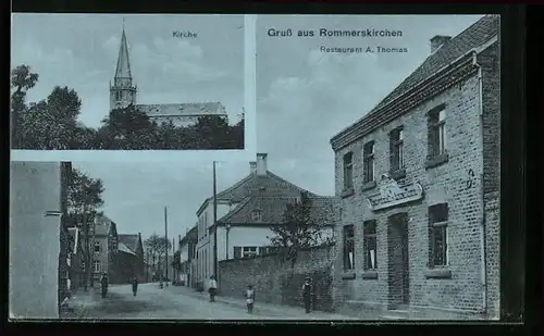 AK Rommerskirchen, Restaurant A. Thomas, Kirche